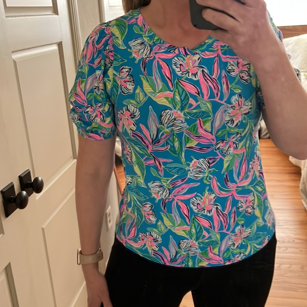 Lilly Pulitzer Rhett Top Womens Keep On Beliefing Formentera Turquoise M - Picture 6 of 16